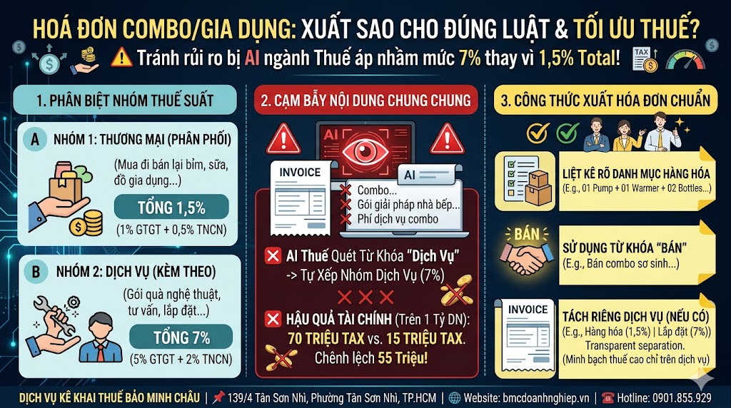 HÓA ĐƠN COMBO/GIA DỤNG: XUẤT SAO CHO ĐÚNG LUẬT &amp; TỐI ƯU THUẾ