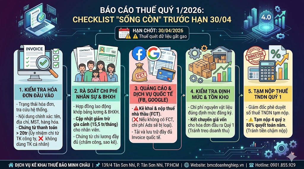 NHỮNG VIỆC CẦN LÀM CHO KỲ BÁO CÁO THUẾ QUÝ 1/2026