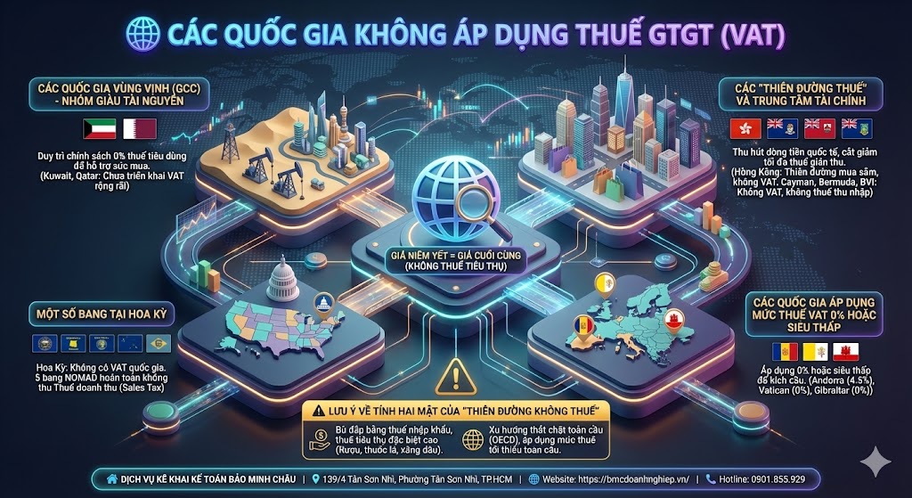 🌍 CÁC QUỐC GIA KHÔNG ÁP DỤNG THUẾ GTGT (VAT)
