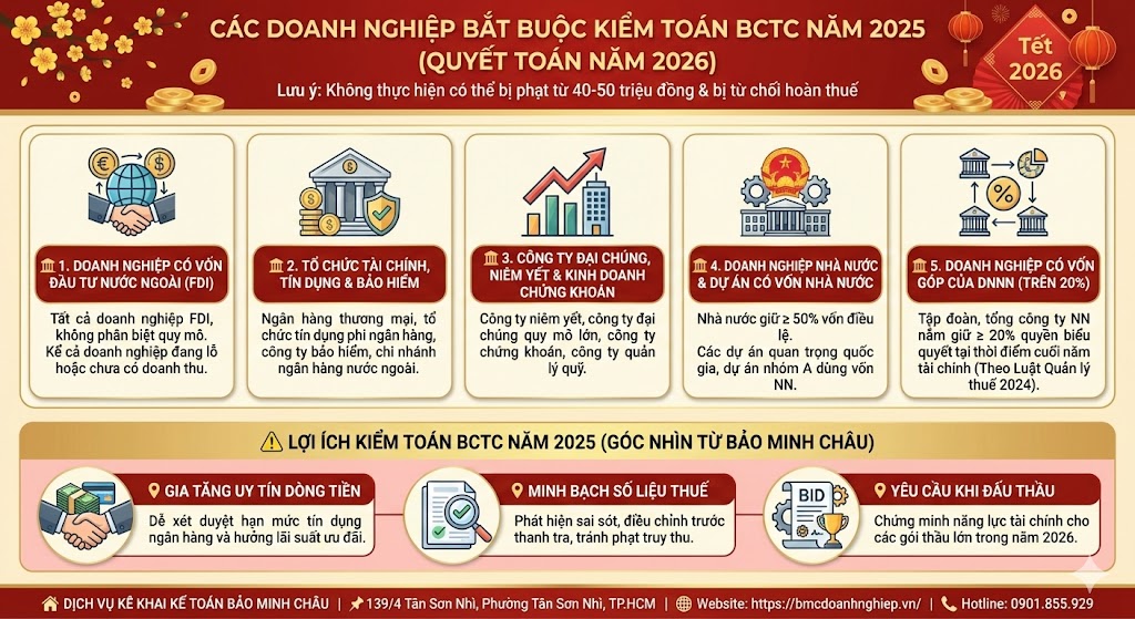 CÁC DOANH NGHIỆP BẮT BUỘC KIỂM TOÁN BCTC NĂM 2025