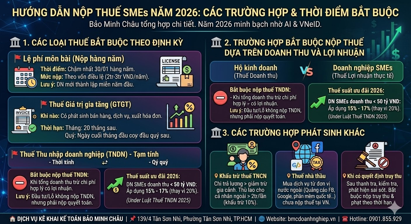 HƯỚNG DẪN NỘP THUẾ SMEs NĂM 2026: CÁC TRƯỜNG HỢP &amp; THỜI ĐIỂM BẮT BUỘC