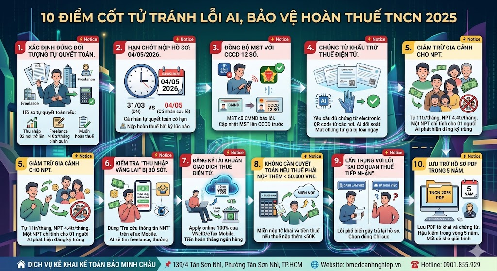 10 ĐIỂM CỐT TỬ TRÁNH LỖI AI, BẢO VỆ HOÀN THUẾ TNCN 2025