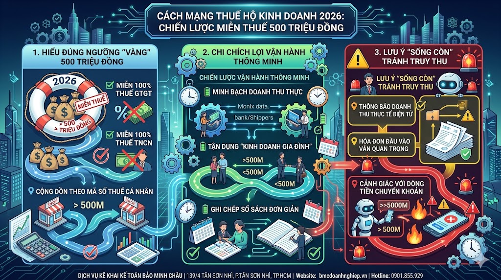 CÁCH MẠNH THUẾ HKD 2026: CHIẾN LƯỢC MIỄN THUẾ 500 TRIỆU ĐỒNG