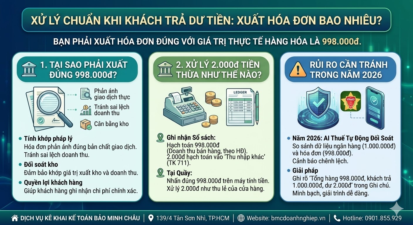XỬ LÝ CHUẨN KHI KHÁCH TRẢ DƯ TIỀN: XUẤT HÓA ĐƠN BAO NHIÊU?