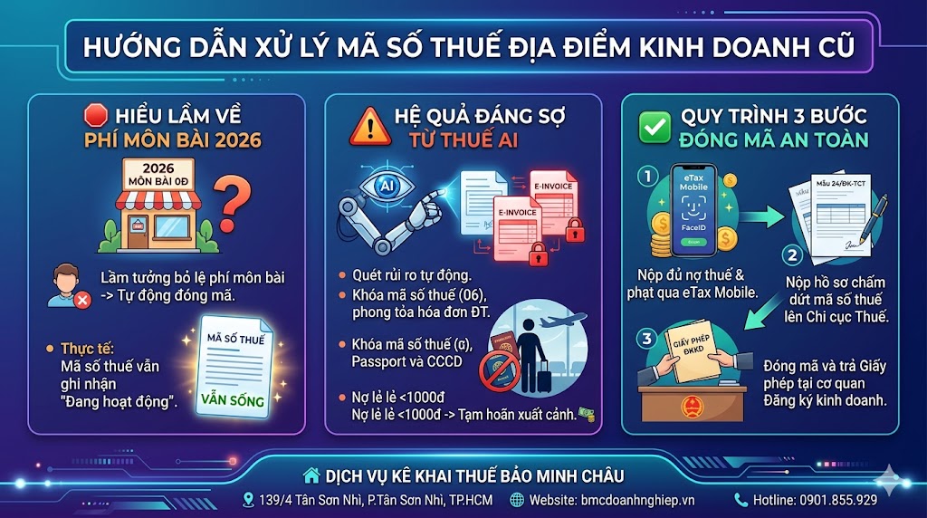 HƯỚNG DẪN XỬ LÝ MST ĐỊA ĐIỂM KINH DOANH CŨ