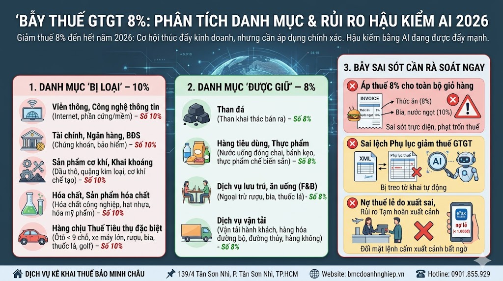 BẪY THUẾ GTGT 8%: PHÂN TÍCH DANH MỤC &amp; RỦI RO HẬU KIỂM AI 2026