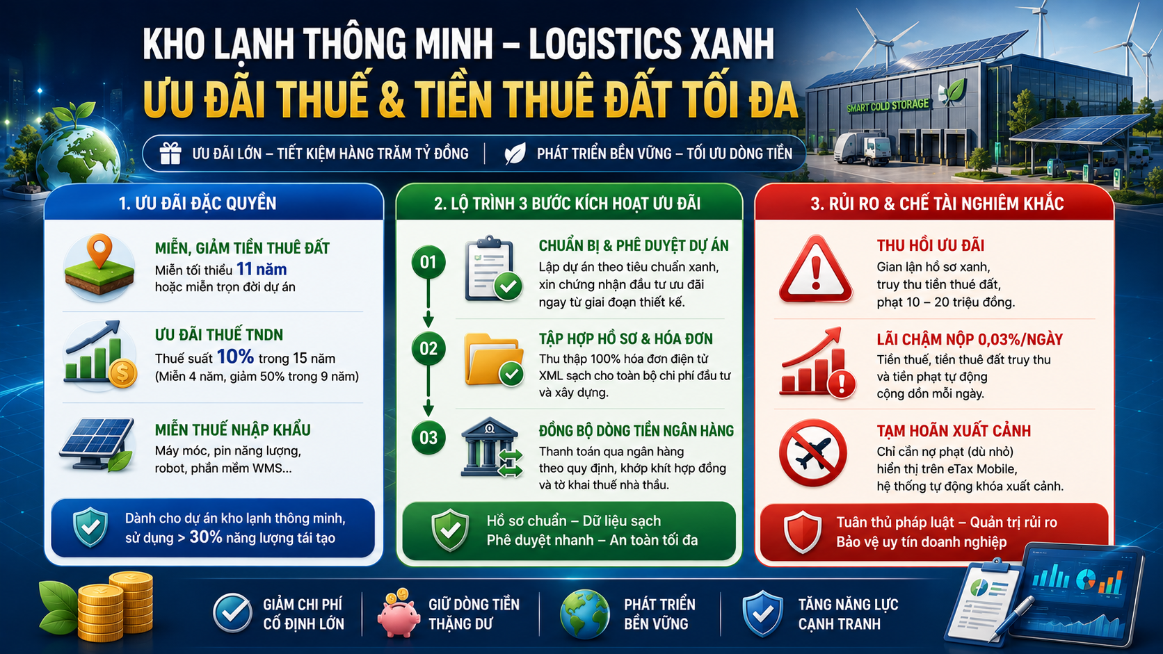 KHO LẠNH THÔNG MINH - LOGISTÍC XANH: ƯU ĐÃI THUẾ &amp; TIỀN THUÊ ĐẤT TỐI ĐA NĂM 2026