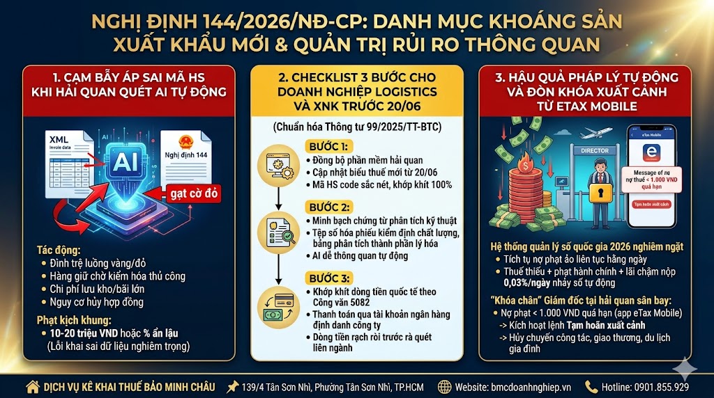 NGHỊ ĐỊNH 144/2026/NĐ-CP: DANH MỤC KHOÁNG SẢN XUẤT KHẨU MỚI &amp; RỦI RO THÔNG QUAN