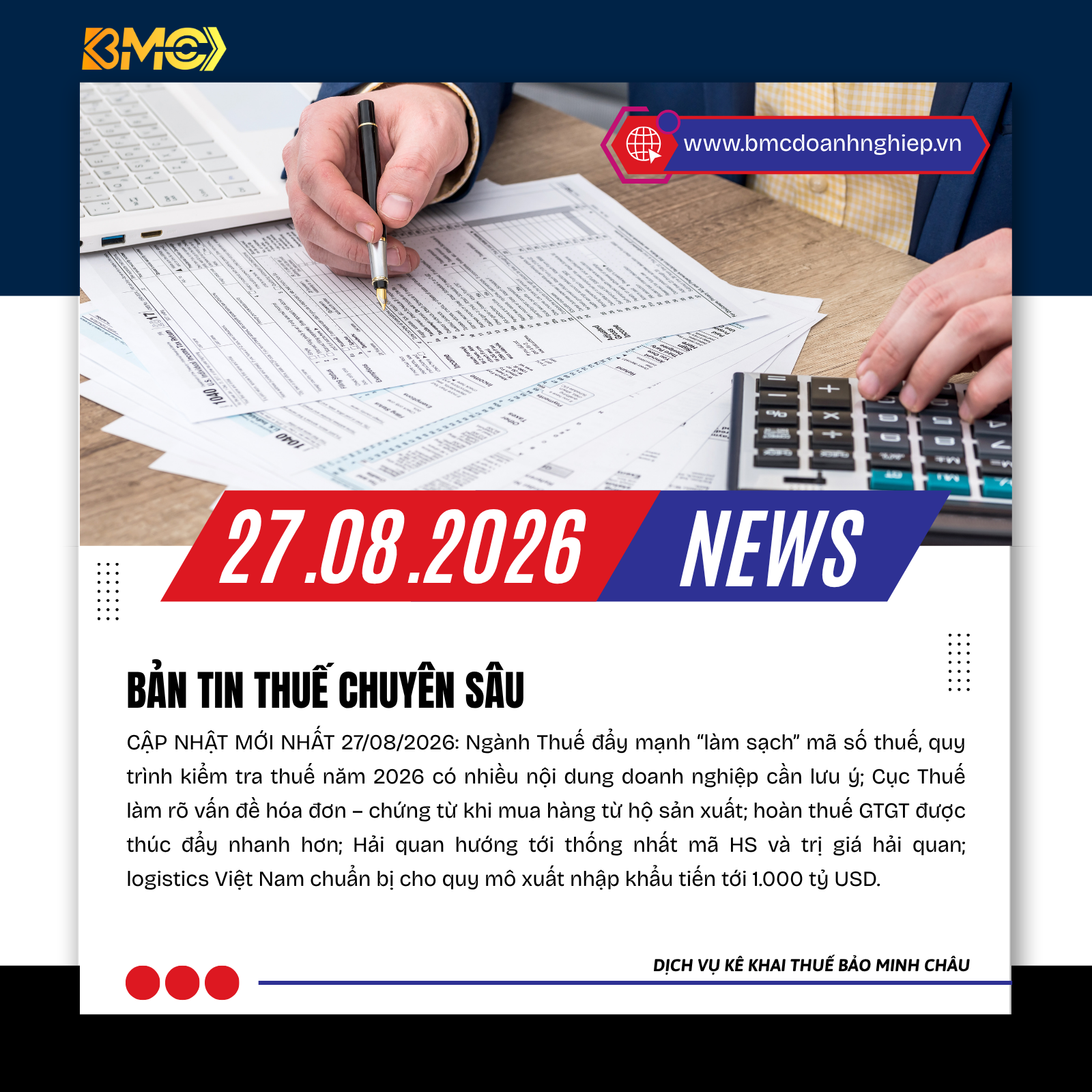 🔥 ĐIỂM TIN KẾ TOÁN – THUẾ – HỘ KINH DOANH – LOGISTICS NGÀY 27/08/2026